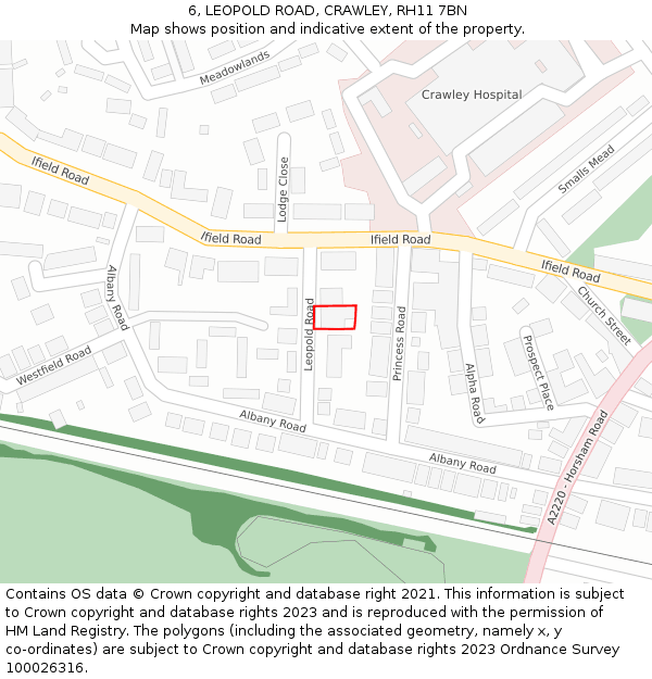 6, LEOPOLD ROAD, CRAWLEY, RH11 7BN: Location map and indicative extent of plot