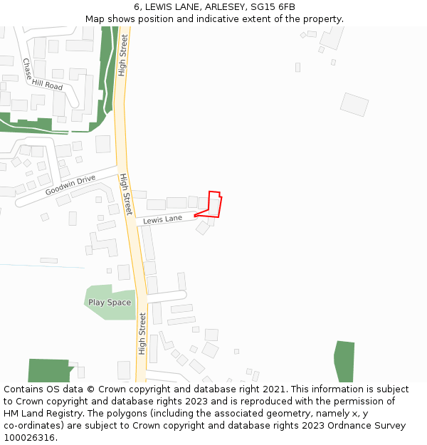 6, LEWIS LANE, ARLESEY, SG15 6FB: Location map and indicative extent of plot