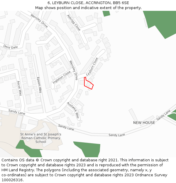 6, LEYBURN CLOSE, ACCRINGTON, BB5 6SE: Location map and indicative extent of plot