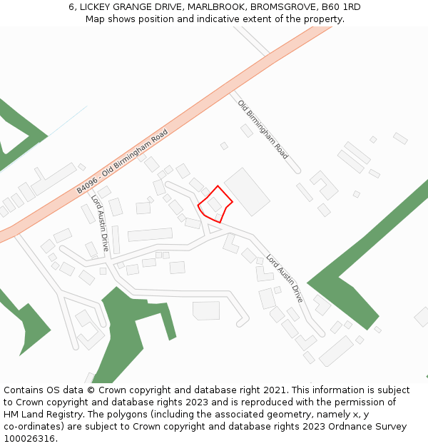 6, LICKEY GRANGE DRIVE, MARLBROOK, BROMSGROVE, B60 1RD: Location map and indicative extent of plot