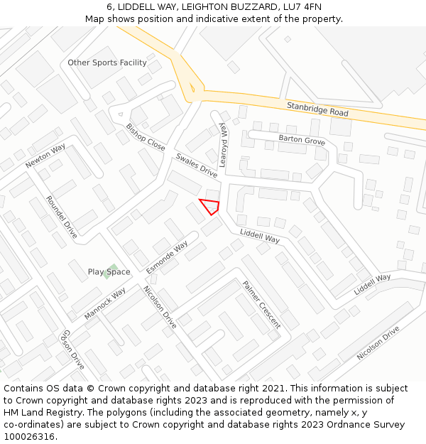 6, LIDDELL WAY, LEIGHTON BUZZARD, LU7 4FN: Location map and indicative extent of plot