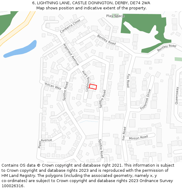 6, LIGHTNING LANE, CASTLE DONINGTON, DERBY, DE74 2WA: Location map and indicative extent of plot