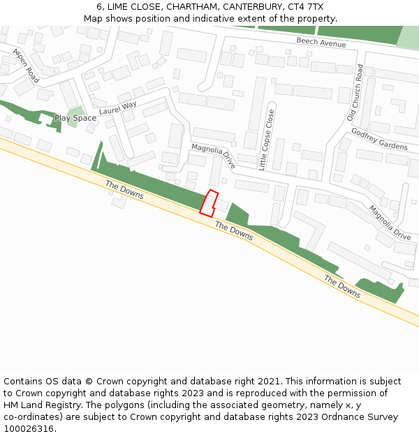 6, LIME CLOSE, CHARTHAM, CANTERBURY, CT4 7TX: Location map and indicative extent of plot