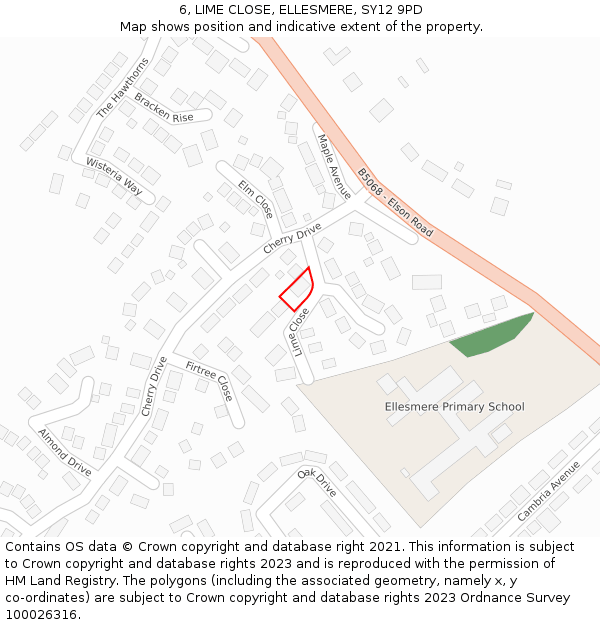 6, LIME CLOSE, ELLESMERE, SY12 9PD: Location map and indicative extent of plot