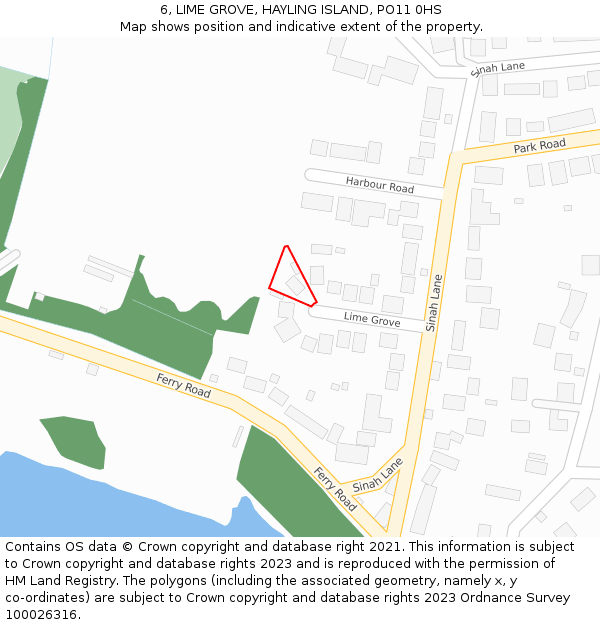 6, LIME GROVE, HAYLING ISLAND, PO11 0HS: Location map and indicative extent of plot