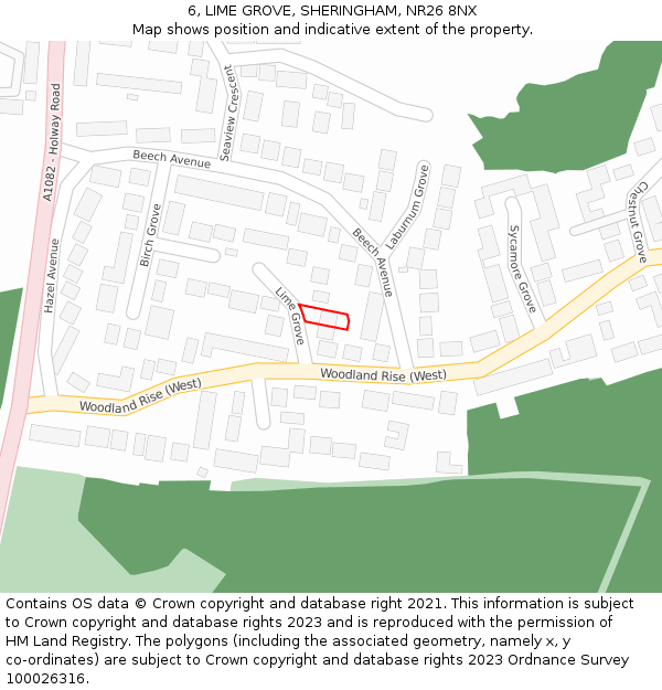 6, LIME GROVE, SHERINGHAM, NR26 8NX: Location map and indicative extent of plot