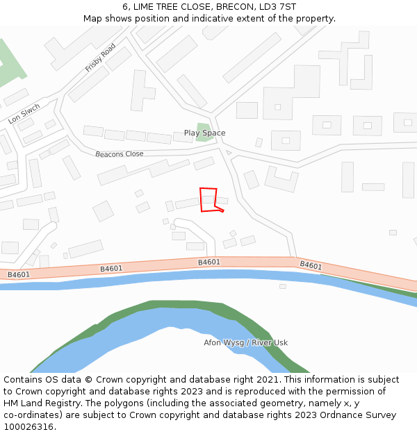 6, LIME TREE CLOSE, BRECON, LD3 7ST: Location map and indicative extent of plot