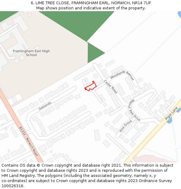 6, LIME TREE CLOSE, FRAMINGHAM EARL, NORWICH, NR14 7UF: Location map and indicative extent of plot