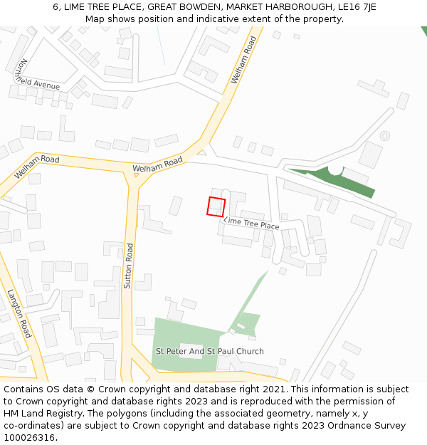 6, LIME TREE PLACE, GREAT BOWDEN, MARKET HARBOROUGH, LE16 7JE: Location map and indicative extent of plot