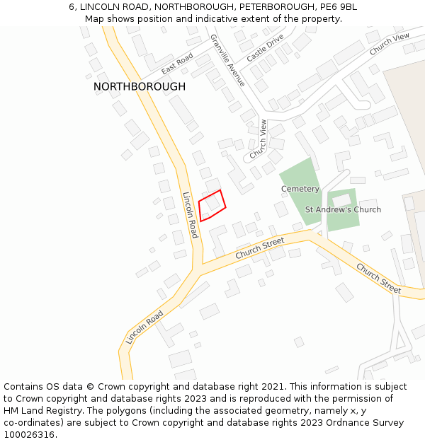 6, LINCOLN ROAD, NORTHBOROUGH, PETERBOROUGH, PE6 9BL: Location map and indicative extent of plot