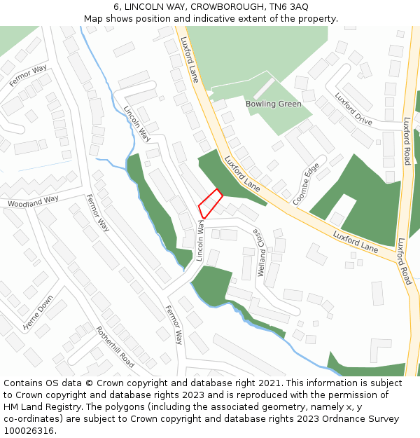 6, LINCOLN WAY, CROWBOROUGH, TN6 3AQ: Location map and indicative extent of plot