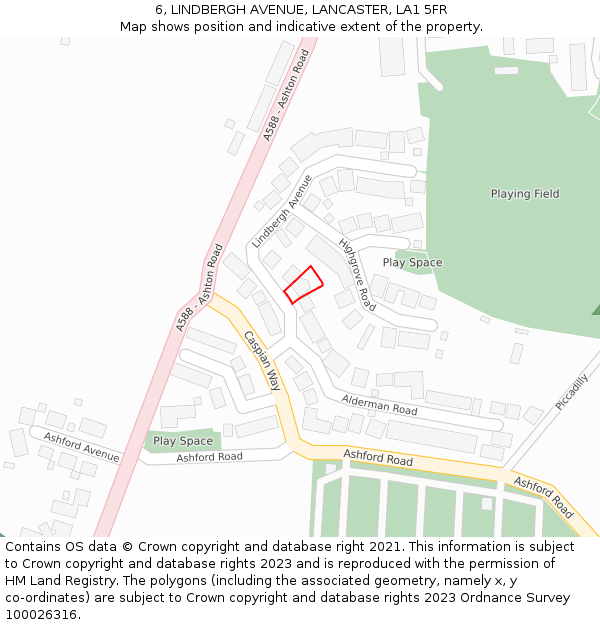 6, LINDBERGH AVENUE, LANCASTER, LA1 5FR: Location map and indicative extent of plot