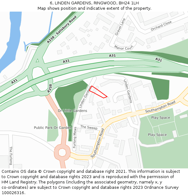 6, LINDEN GARDENS, RINGWOOD, BH24 1LH: Location map and indicative extent of plot