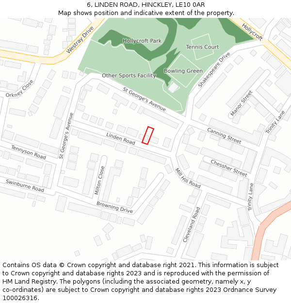 6, LINDEN ROAD, HINCKLEY, LE10 0AR: Location map and indicative extent of plot