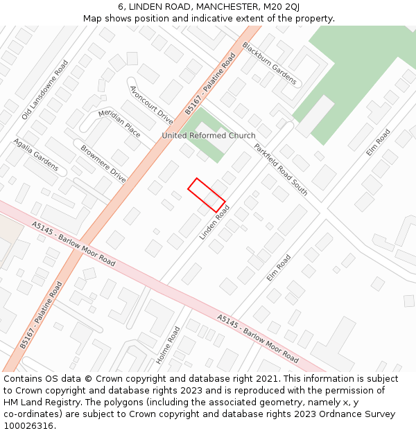 6, LINDEN ROAD, MANCHESTER, M20 2QJ: Location map and indicative extent of plot