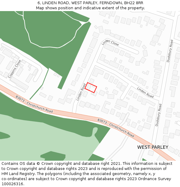 6, LINDEN ROAD, WEST PARLEY, FERNDOWN, BH22 8RR: Location map and indicative extent of plot