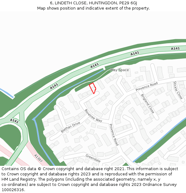 6, LINDETH CLOSE, HUNTINGDON, PE29 6GJ: Location map and indicative extent of plot