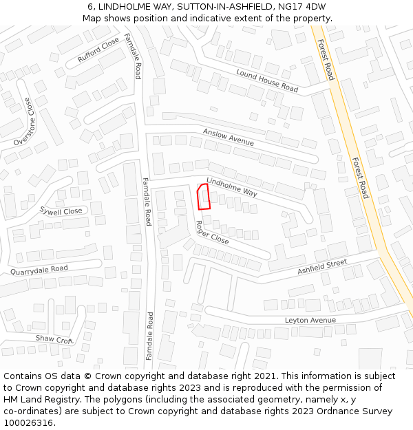 6, LINDHOLME WAY, SUTTON-IN-ASHFIELD, NG17 4DW: Location map and indicative extent of plot