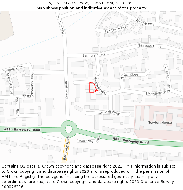 6, LINDISFARNE WAY, GRANTHAM, NG31 8ST: Location map and indicative extent of plot