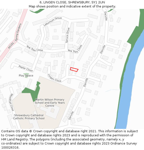 6, LINGEN CLOSE, SHREWSBURY, SY1 2UN: Location map and indicative extent of plot