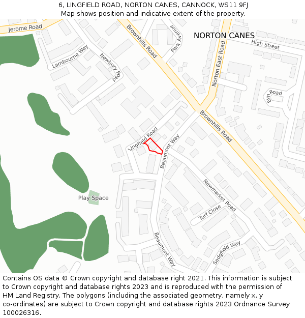 6, LINGFIELD ROAD, NORTON CANES, CANNOCK, WS11 9FJ: Location map and indicative extent of plot