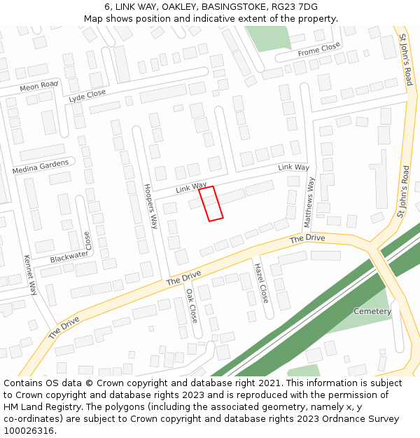 6, LINK WAY, OAKLEY, BASINGSTOKE, RG23 7DG: Location map and indicative extent of plot