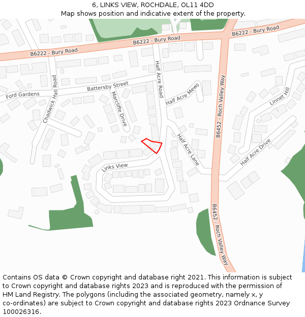 6, LINKS VIEW, ROCHDALE, OL11 4DD: Location map and indicative extent of plot