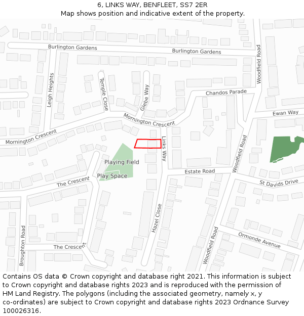 6, LINKS WAY, BENFLEET, SS7 2ER: Location map and indicative extent of plot