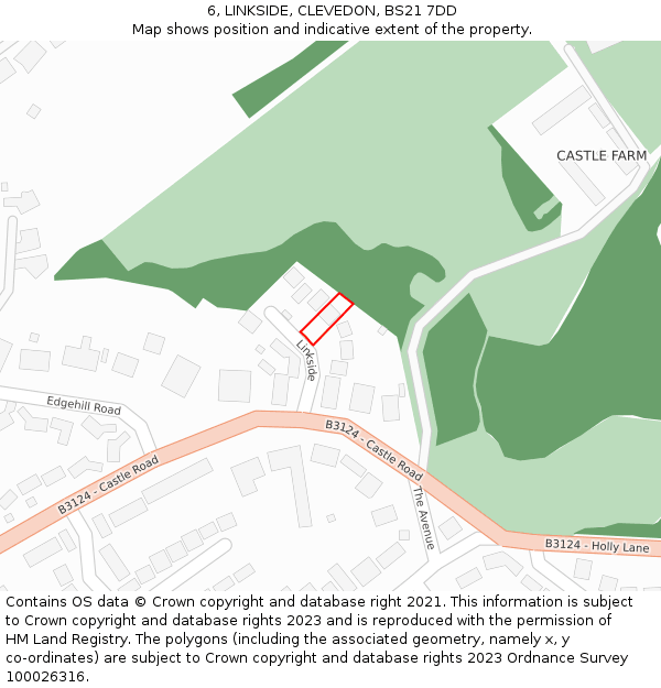 6, LINKSIDE, CLEVEDON, BS21 7DD: Location map and indicative extent of plot