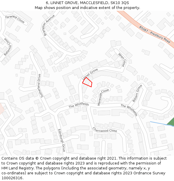 6, LINNET GROVE, MACCLESFIELD, SK10 3QS: Location map and indicative extent of plot