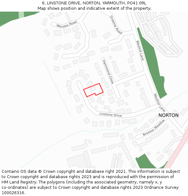 6, LINSTONE DRIVE, NORTON, YARMOUTH, PO41 0RL: Location map and indicative extent of plot