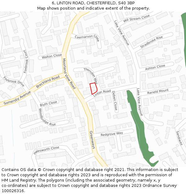 6, LINTON ROAD, CHESTERFIELD, S40 3BP: Location map and indicative extent of plot