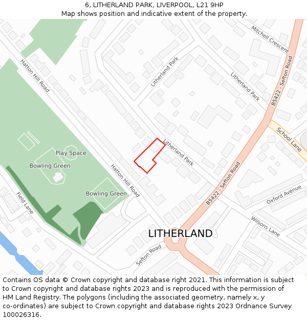 6, LITHERLAND PARK, LIVERPOOL, L21 9HP: Location map and indicative extent of plot