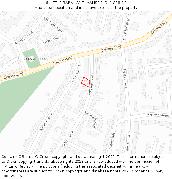 6, LITTLE BARN LANE, MANSFIELD, NG18 3JE: Location map and indicative extent of plot