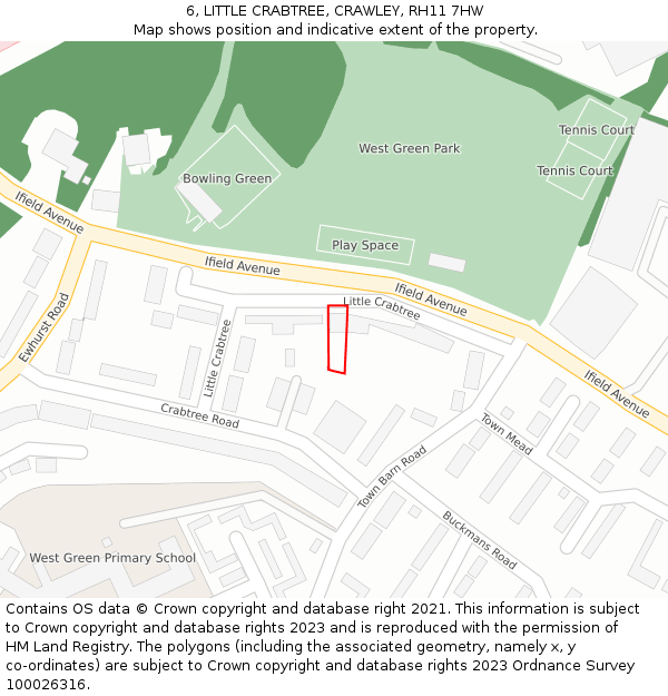 6, LITTLE CRABTREE, CRAWLEY, RH11 7HW: Location map and indicative extent of plot