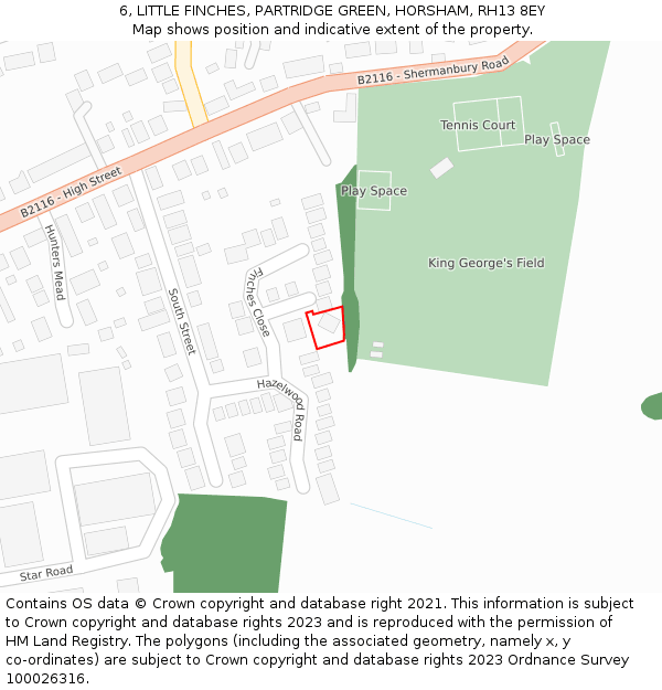 6, LITTLE FINCHES, PARTRIDGE GREEN, HORSHAM, RH13 8EY: Location map and indicative extent of plot