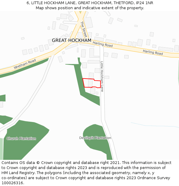 6, LITTLE HOCKHAM LANE, GREAT HOCKHAM, THETFORD, IP24 1NR: Location map and indicative extent of plot