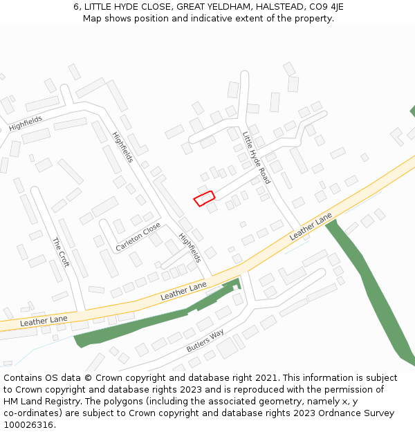 6, LITTLE HYDE CLOSE, GREAT YELDHAM, HALSTEAD, CO9 4JE: Location map and indicative extent of plot