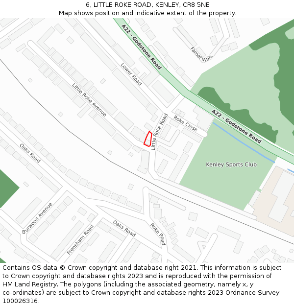 6, LITTLE ROKE ROAD, KENLEY, CR8 5NE: Location map and indicative extent of plot