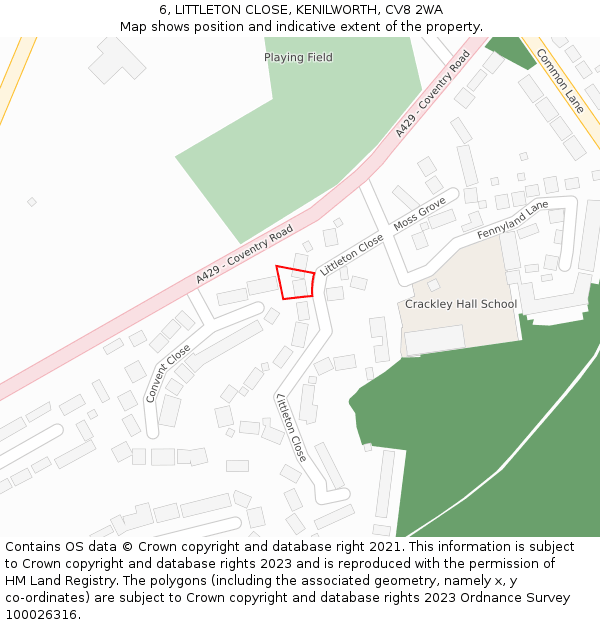 6, LITTLETON CLOSE, KENILWORTH, CV8 2WA: Location map and indicative extent of plot