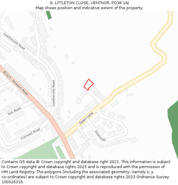 6, LITTLETON CLOSE, VENTNOR, PO38 1AJ: Location map and indicative extent of plot