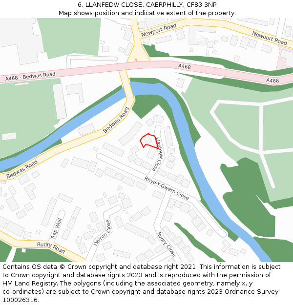 6, LLANFEDW CLOSE, CAERPHILLY, CF83 3NP: Location map and indicative extent of plot