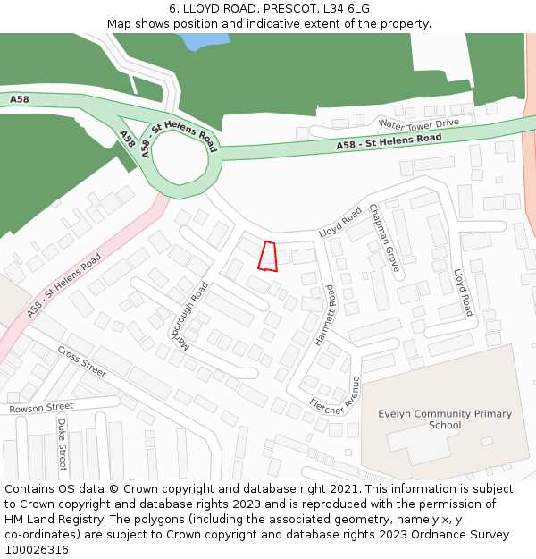 6, LLOYD ROAD, PRESCOT, L34 6LG: Location map and indicative extent of plot