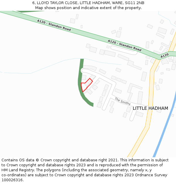 6, LLOYD TAYLOR CLOSE, LITTLE HADHAM, WARE, SG11 2NB: Location map and indicative extent of plot