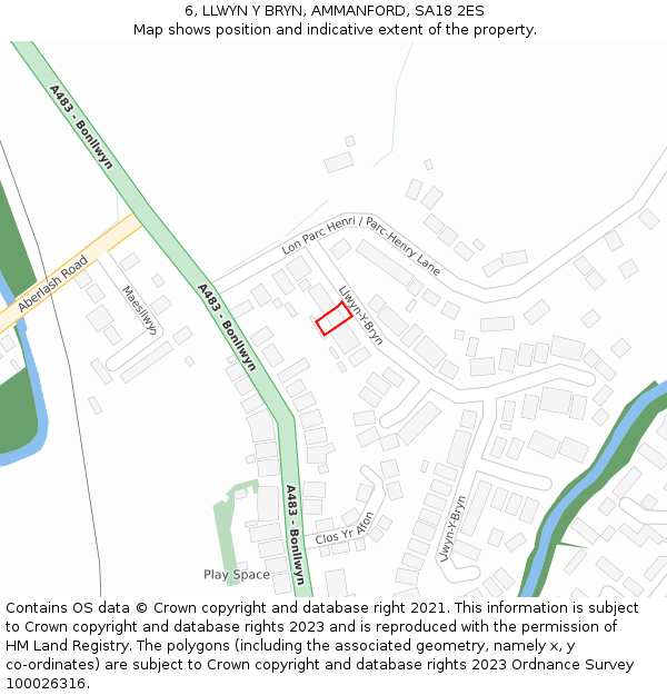 6, LLWYN Y BRYN, AMMANFORD, SA18 2ES: Location map and indicative extent of plot