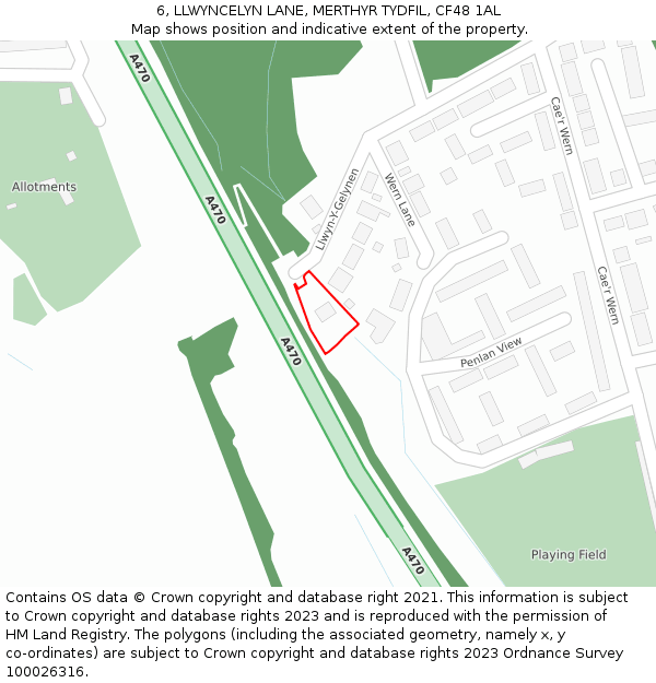 6, LLWYNCELYN LANE, MERTHYR TYDFIL, CF48 1AL: Location map and indicative extent of plot