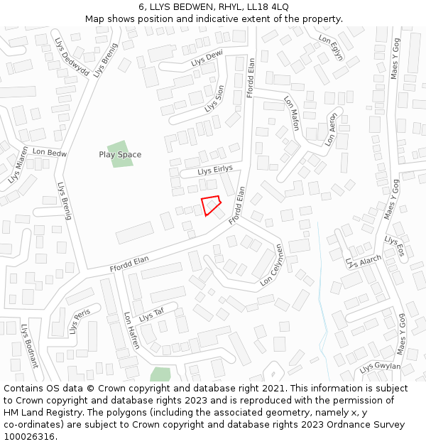 6, LLYS BEDWEN, RHYL, LL18 4LQ: Location map and indicative extent of plot