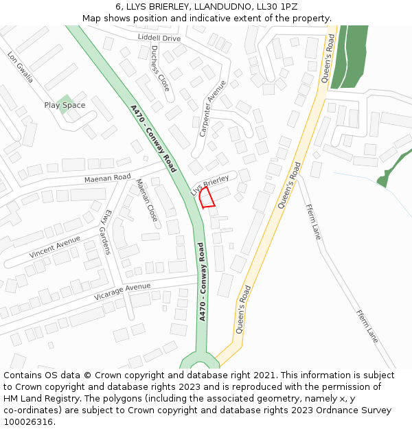 6, LLYS BRIERLEY, LLANDUDNO, LL30 1PZ: Location map and indicative extent of plot