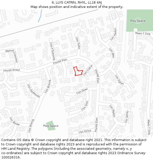 6, LLYS CATRIN, RHYL, LL18 4AJ: Location map and indicative extent of plot