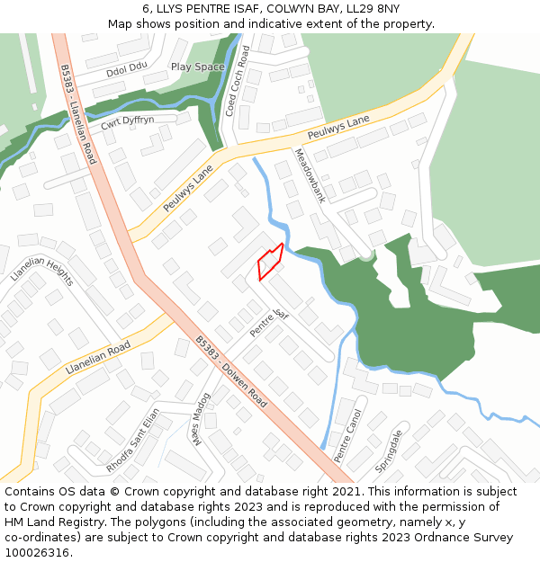 6, LLYS PENTRE ISAF, COLWYN BAY, LL29 8NY: Location map and indicative extent of plot